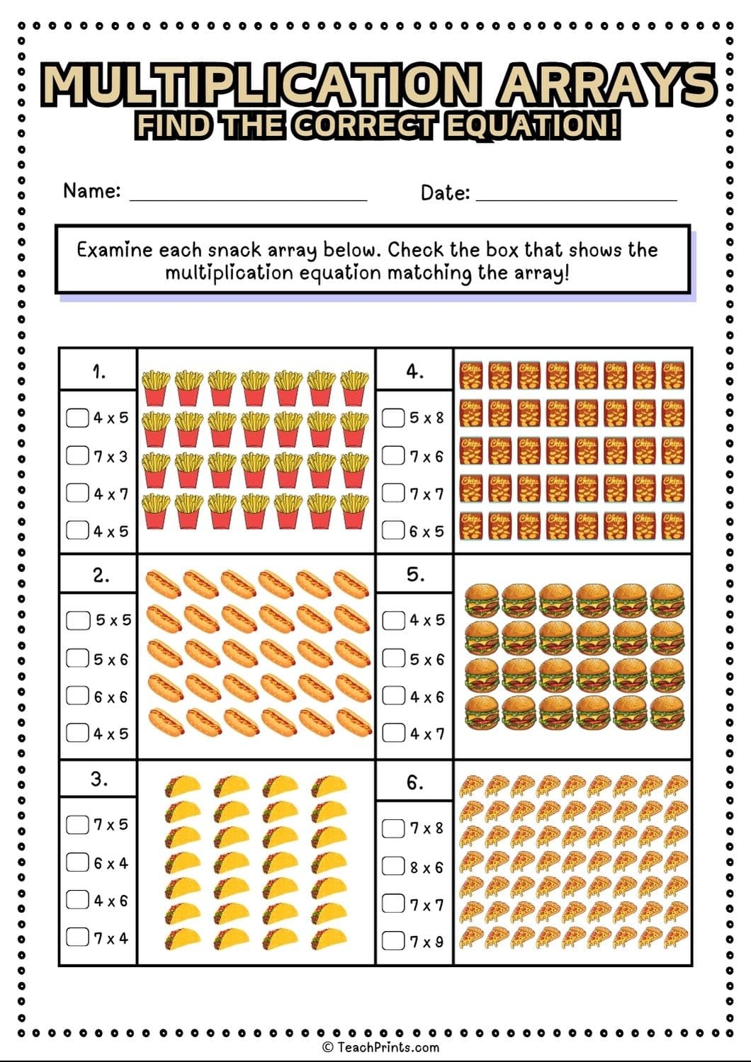 Free Printable Arrays Worksheets