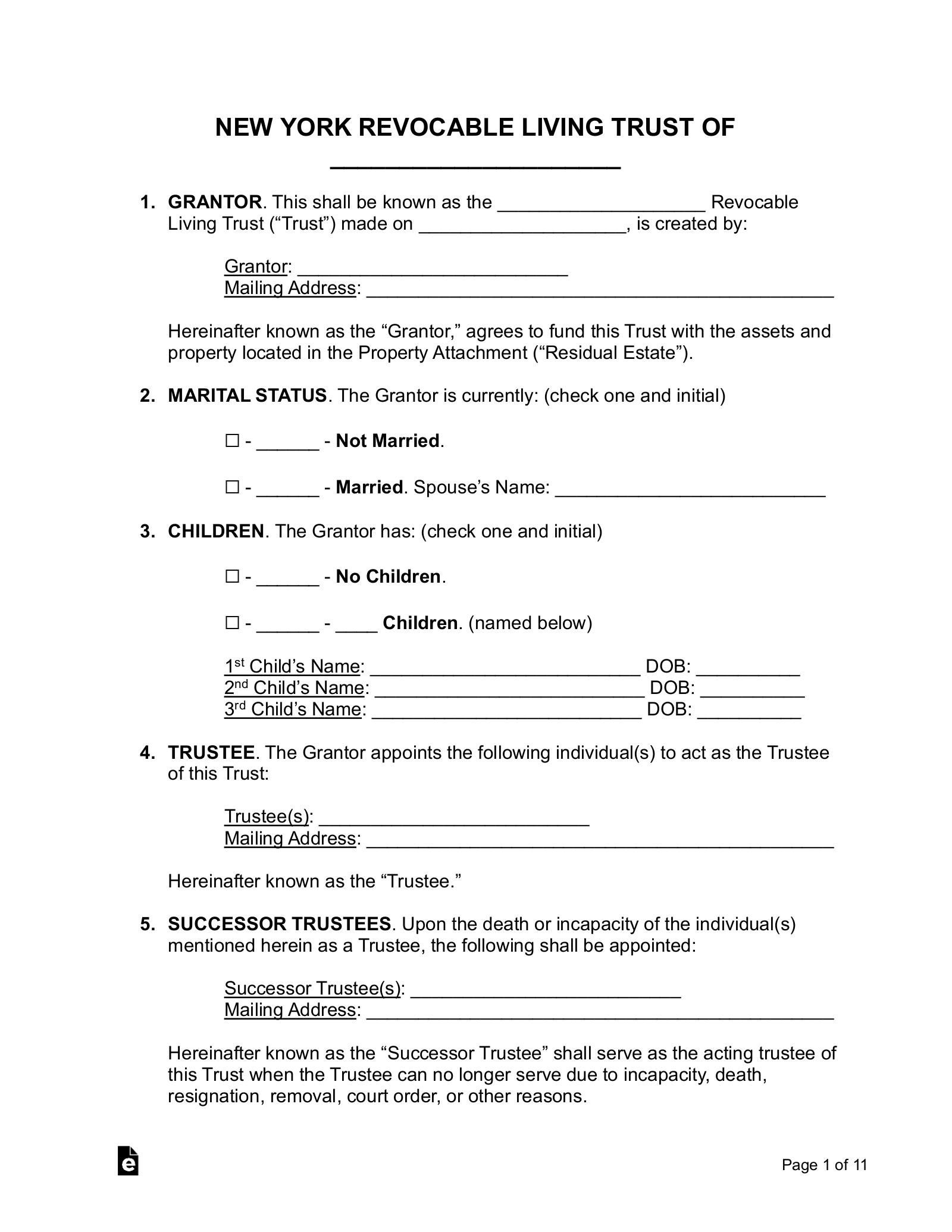 Free New York Living Trust Form Revocable PDF Word EForms