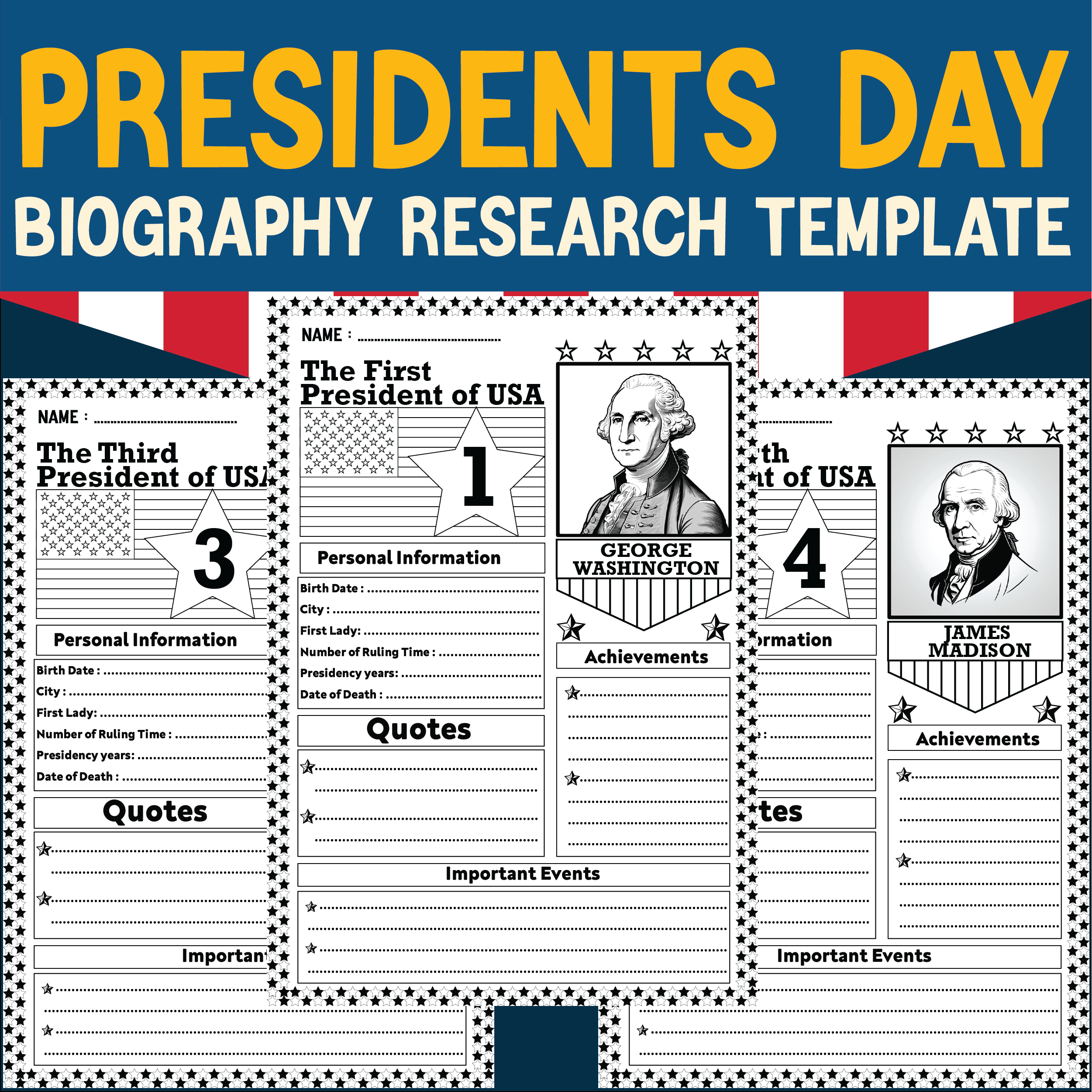 Free President s Day Biography Research Template US History A4 Ready To Printing Made By Teachers