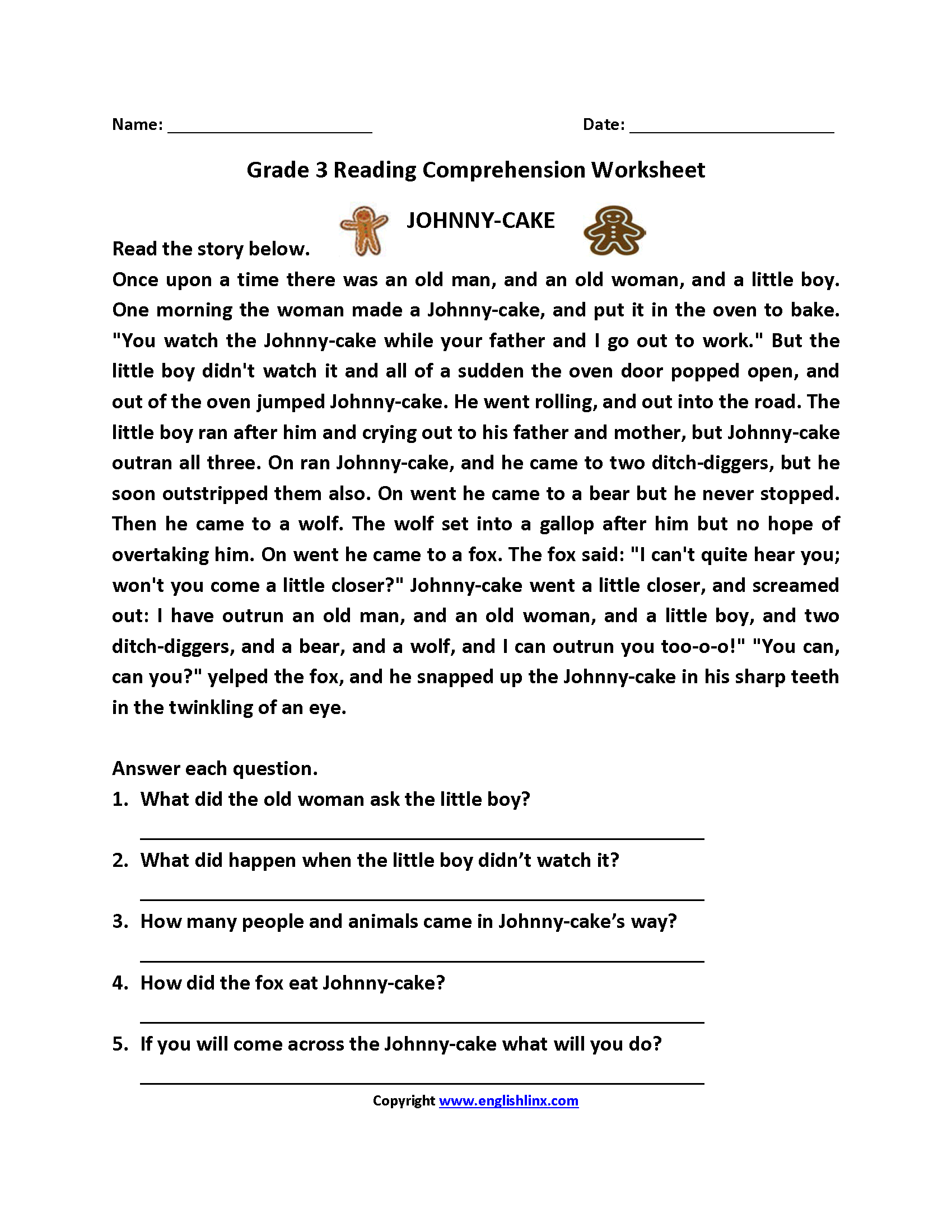 Free Printable Reading Comprehension Worksheets For 3rd Grade