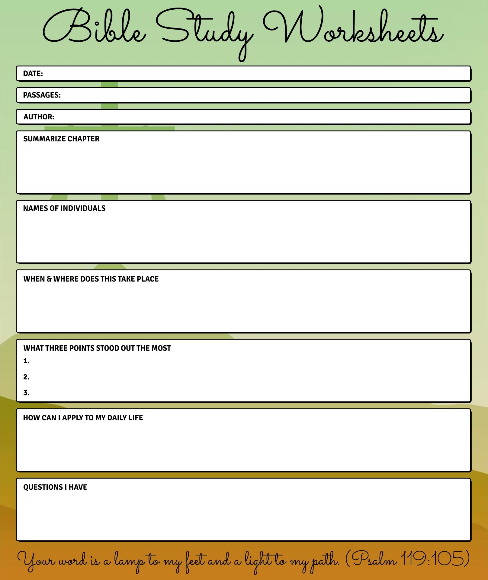 Free Printable Bible Study Worksheets