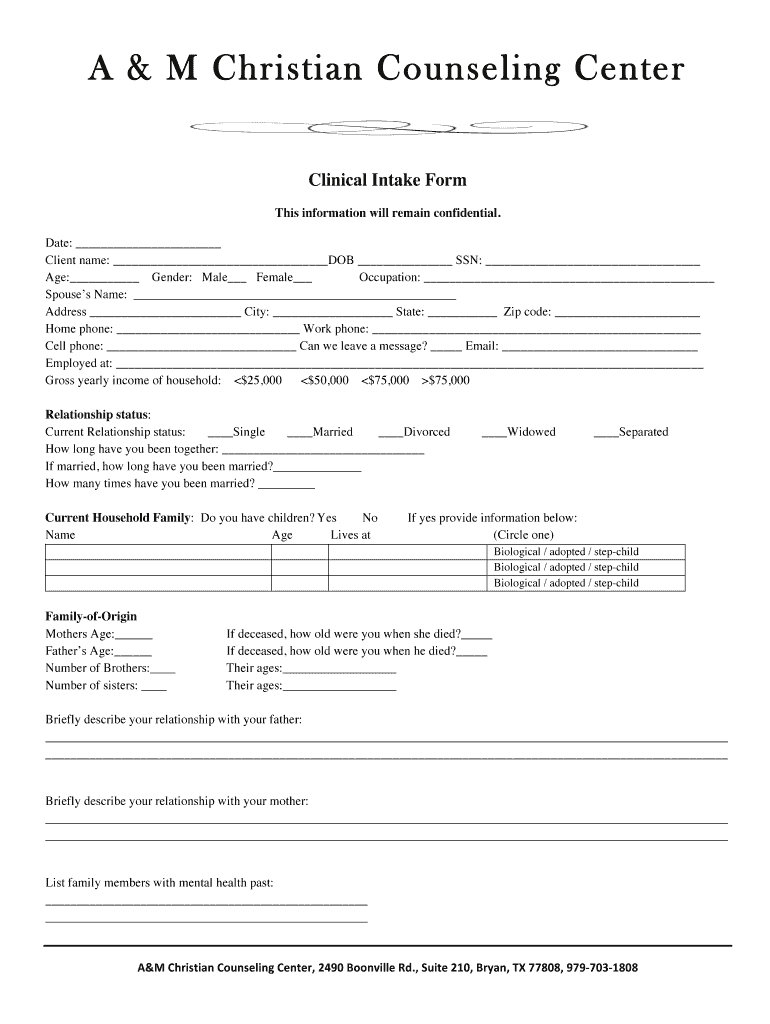 Free Printable Counseling Intake Forms Fill Out Sign Online DocHub