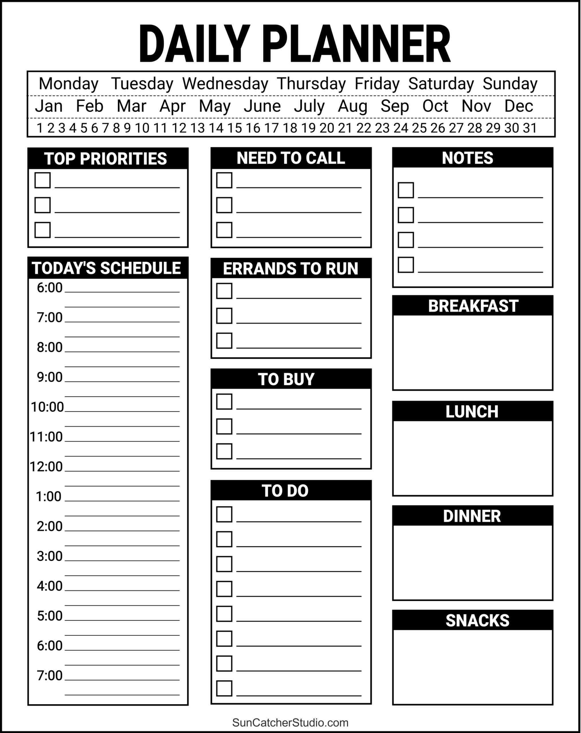 Free Printable Daily Planner Templates PDF Format Free Printables Monograms Design Tools Patterns DIY Projects
