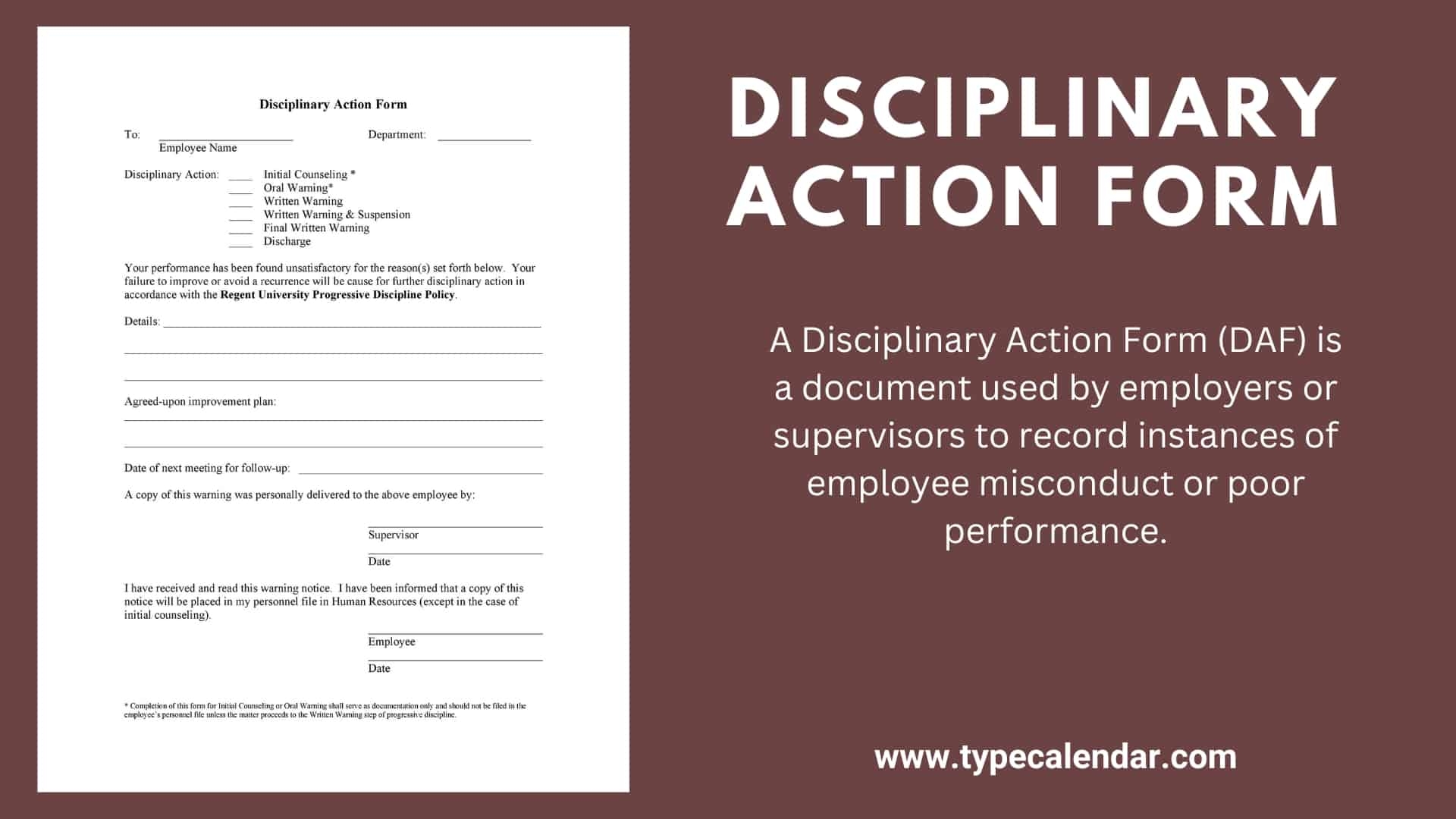 Printable Disciplinary Action Form