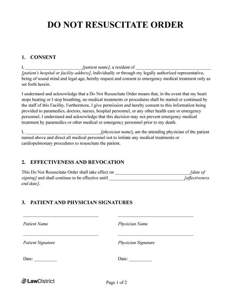 Free Printable DNR Form PDF Word LawDistrict