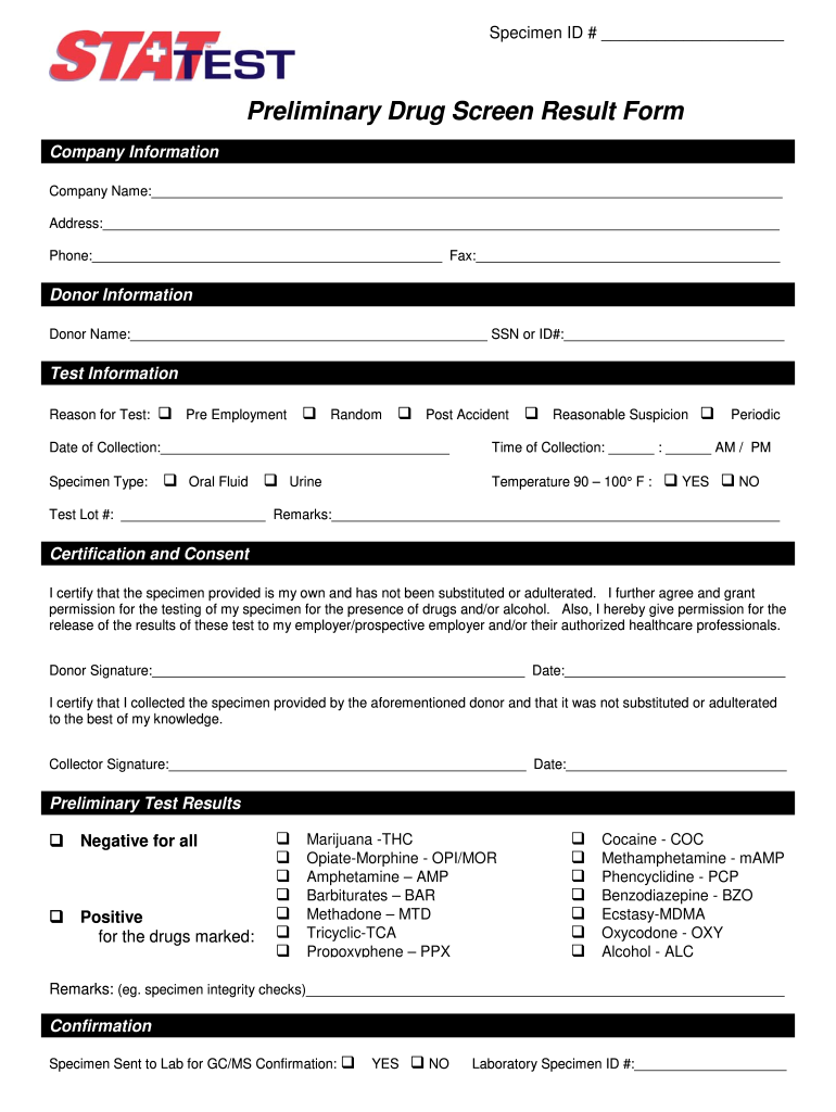 Negative Printable Drug Test Results Form