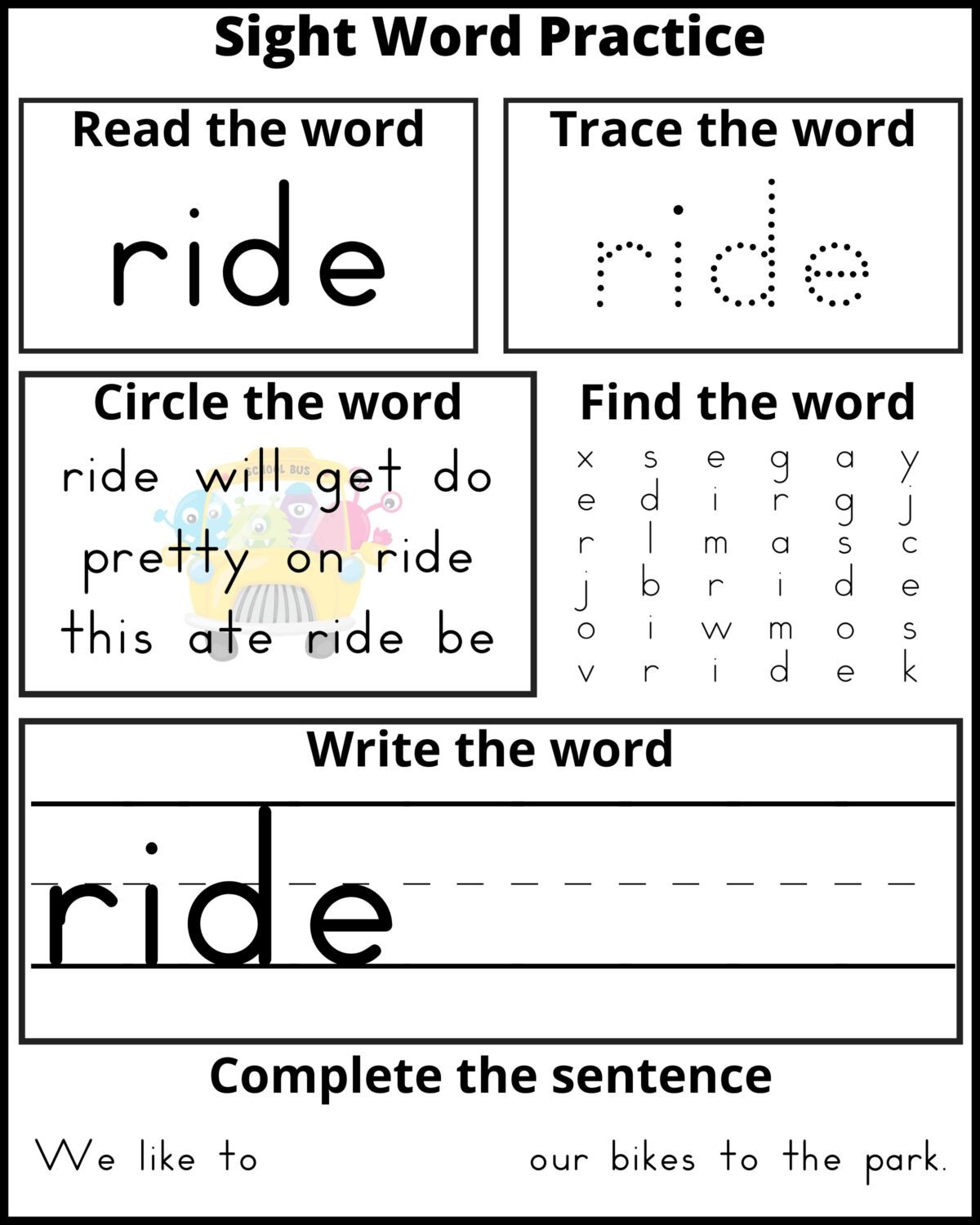 Free Printable Kindergarten Worksheets Sight Words