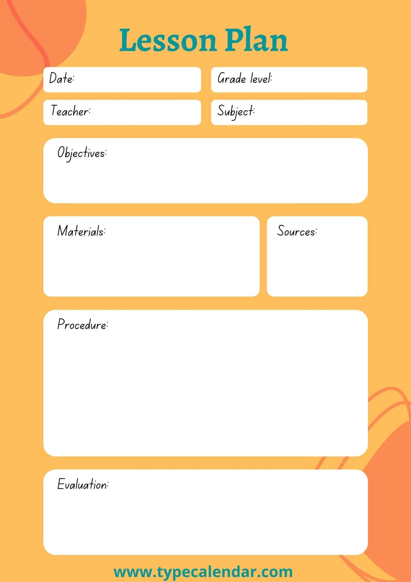 Lesson Plan Format Printable