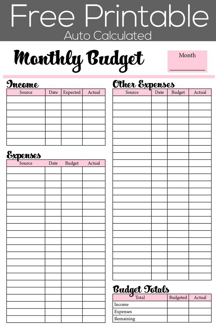 Printable Monthly Expenses Worksheet