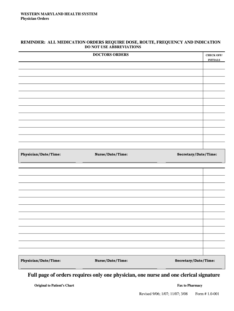Free Printable Physician Order Forms Fill Out Sign Online DocHub