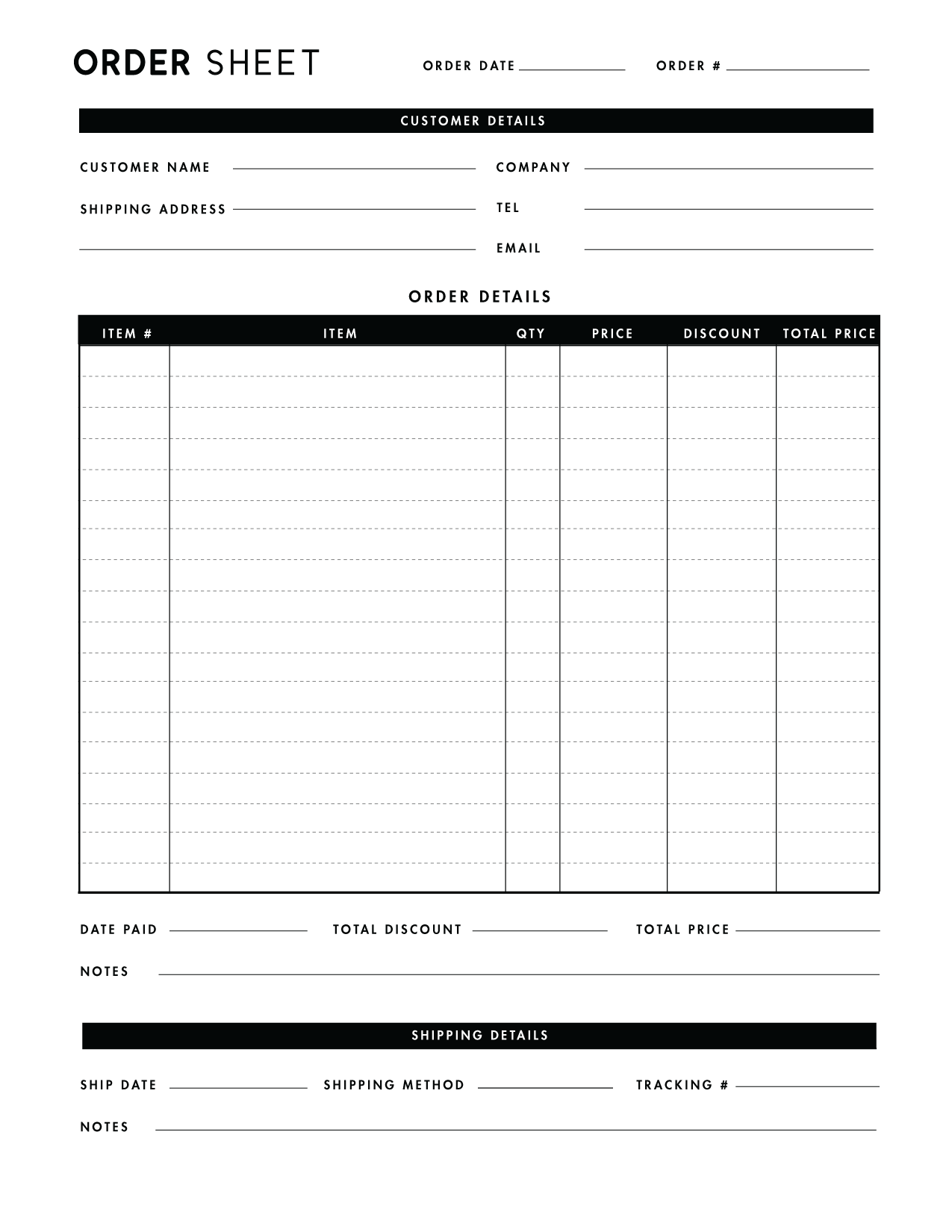 Printable Order Forms