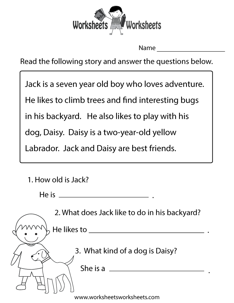 Reading Comprehension Printable Worksheets