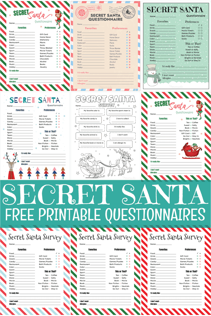 Free Printable Secret Santa Questionnaire Form Pdf
