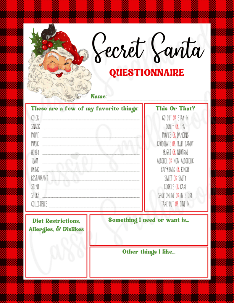 free printable secret santa questionnaire templates cassie smallwood