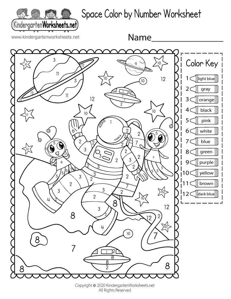 free printable space color by number worksheet