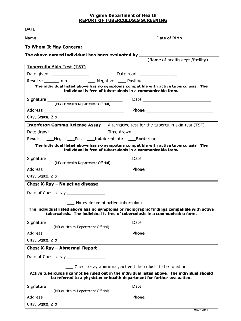 Free Printable Tb Test Form Fill Out Sign Online DocHub