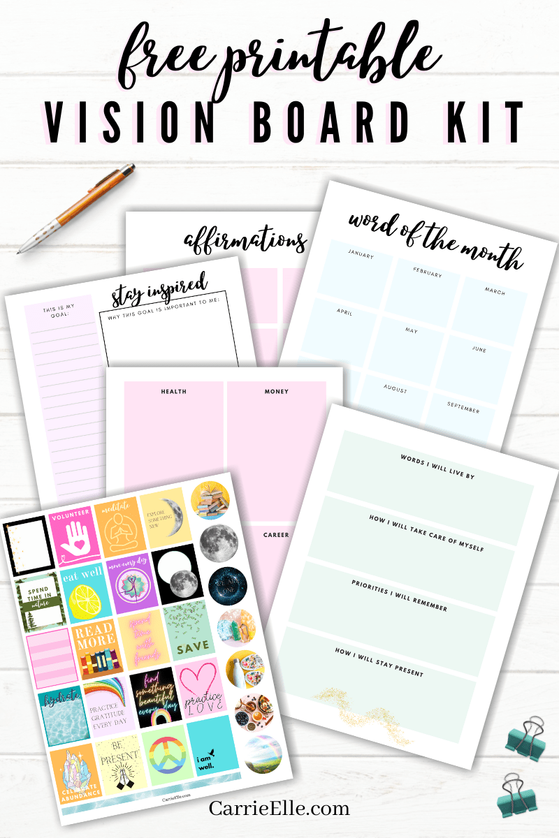 free printable vision board kit carrie elle