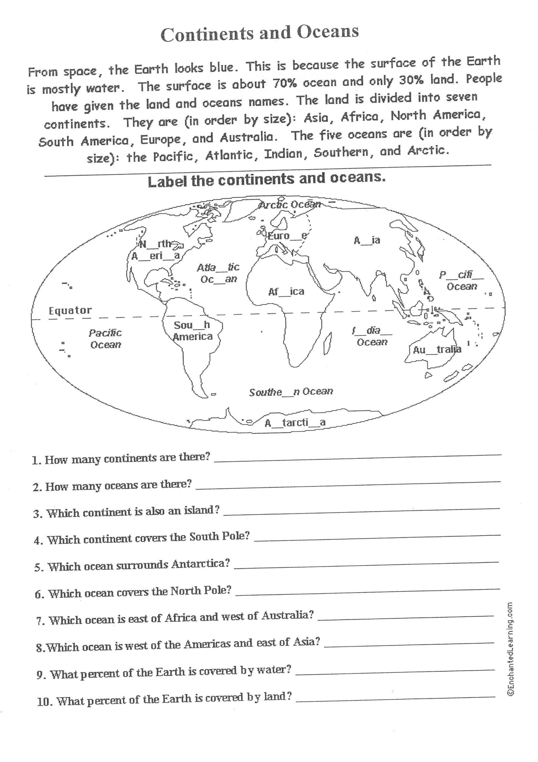 Free Printable Worksheets On Continents And Oceans