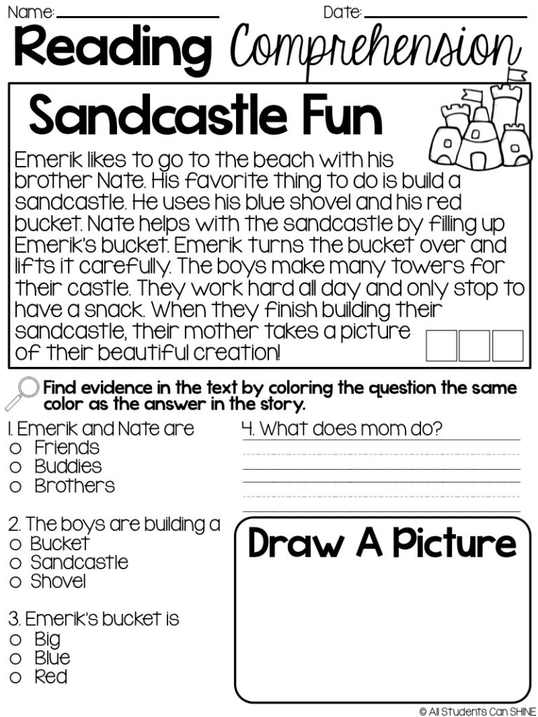 Free Printable Reading Comprehension Worksheets For 1st Graders