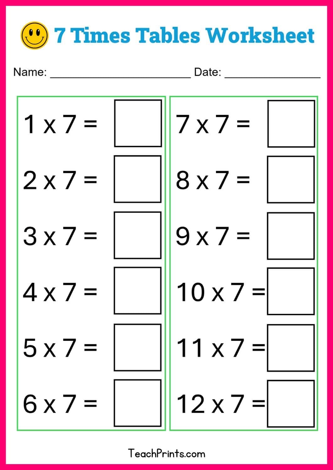free seven times tables worksheets 8 versions teach prints