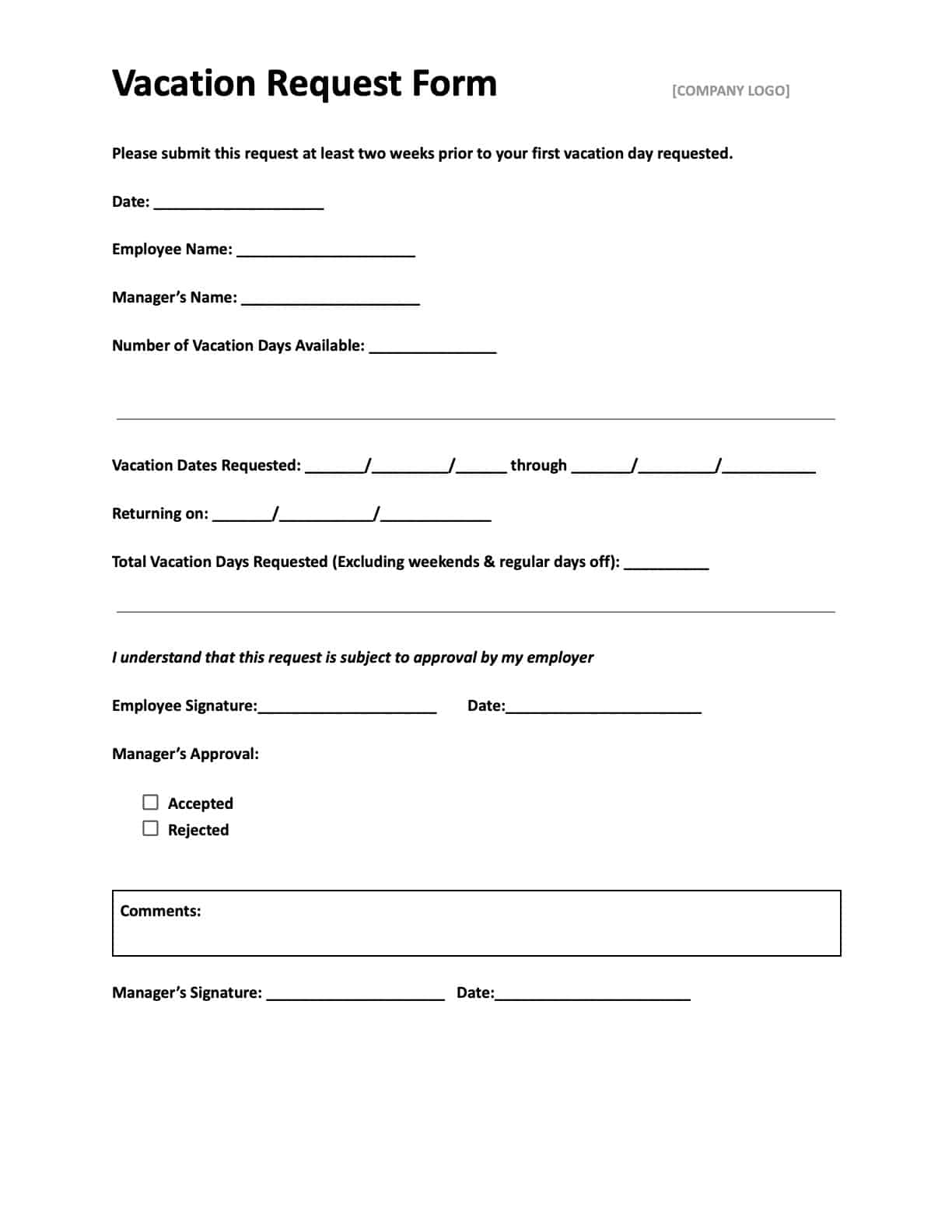 Free Printable Time Off Request Form
