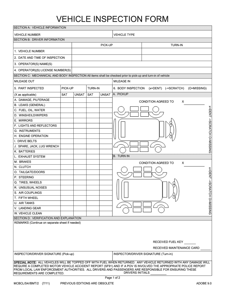 Printable Vehicle Damage Inspection Form