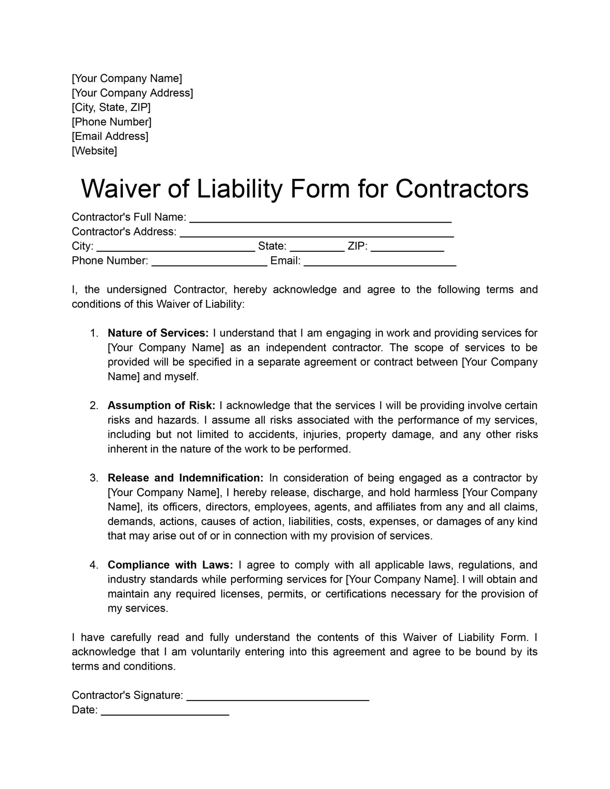 Printable Waiver Form