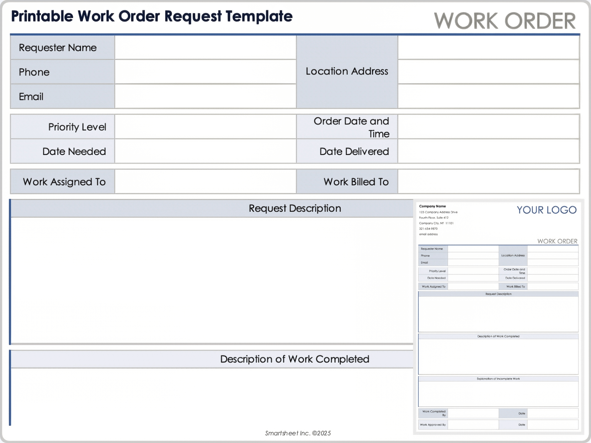 Printable Work Order Forms