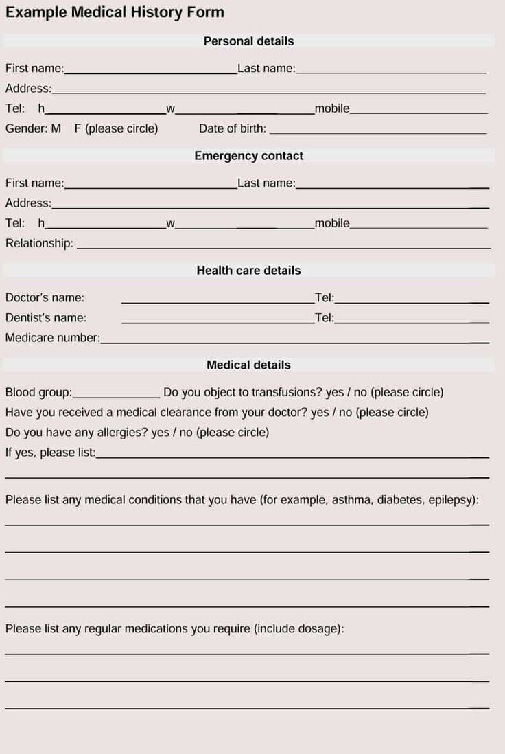 General Medical History Forms 100 Free Word Pdf Regarding Medical History Template Word