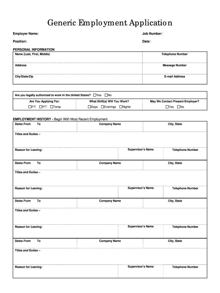 Free Printable Job Application Forms