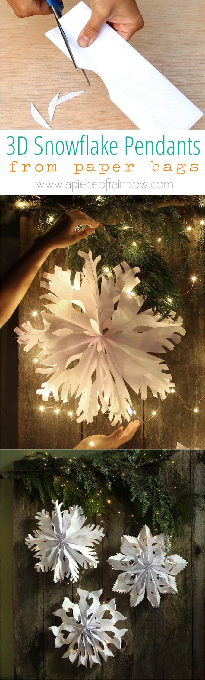 Giant 3D Paper Snowflake Decorations From Paper Bags A Piece Of Rainbow