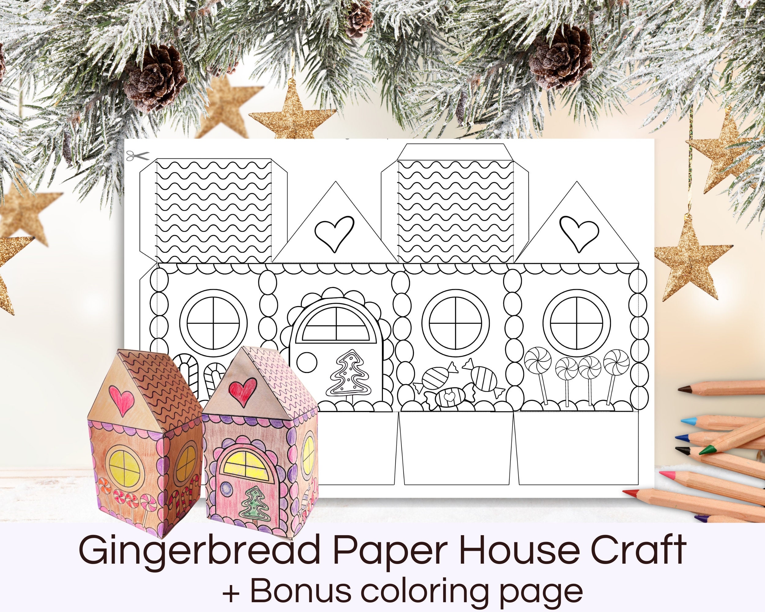 Gingerbread Paper House Template Printable Gingerbread House Coloring Craft Christmas Coloring Activity For Kids Classroom Activities Etsy
