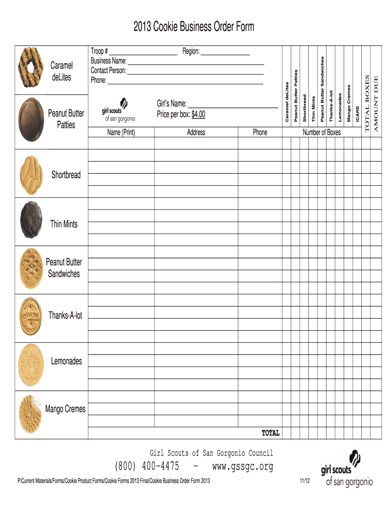 Girl Scout Cookie Order Form Fill Out Sign Online DocHub