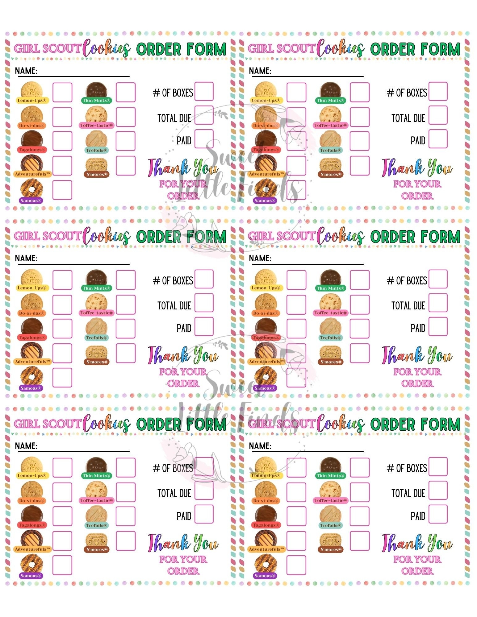Girl Scout Cookies LBB 2025 Printable Order Form Girl Scout Cookie Thank You Note 8 5 X 11 Printable PDF Digital File Etsy UK