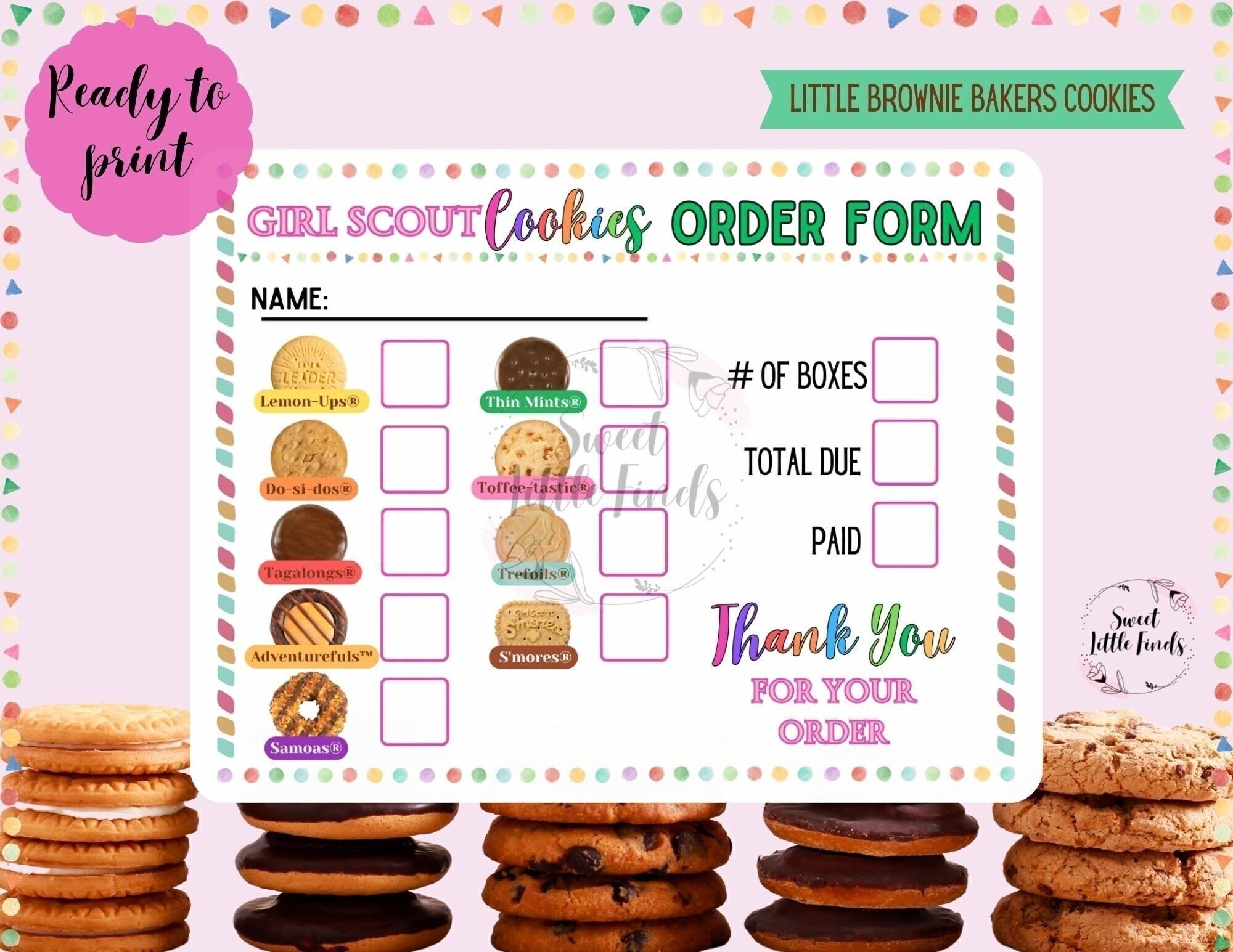 Girl Scout Cookies LBB 2025 Printable Order Form Girl Scout Cookie Thank You Note 8 5 X 11 Printable PDF Digital File Etsy