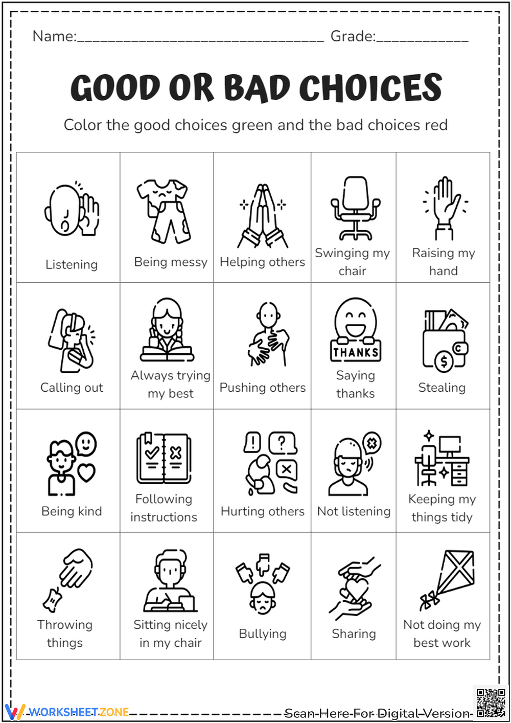 Good Choices Bad Choices Worksheet TPT Worksheets Library