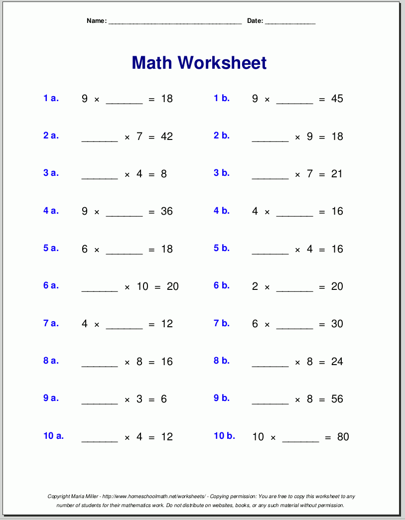 Free Printable Multiplication Worksheet