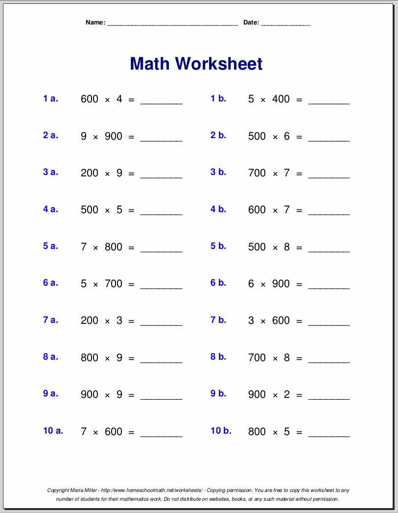 Printable Multiplication Worksheets Pdf