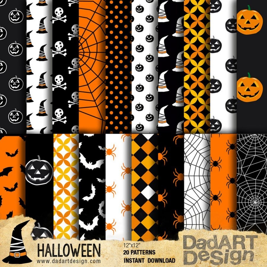 Halloween Patterns Digital Paper Pack 05 20 Printable Sheets Scrapbook Party Craft Printing Hi Res Downloads DADARTDESIGN