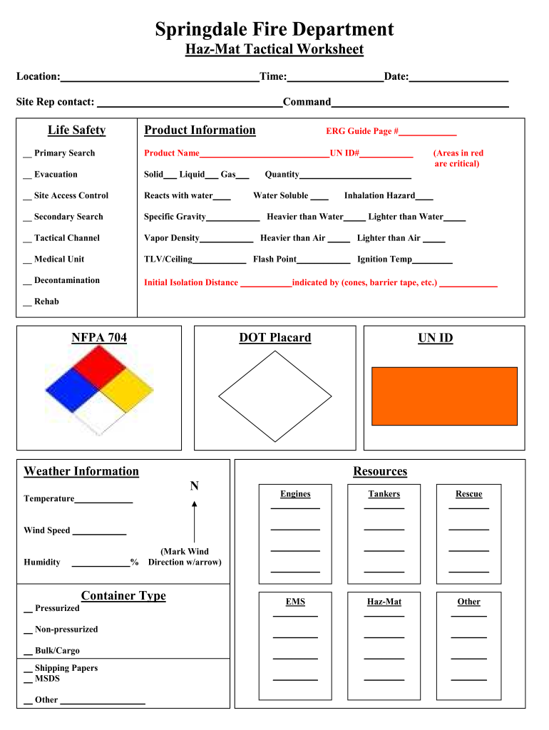 Printable Fireground Tactical Worksheet