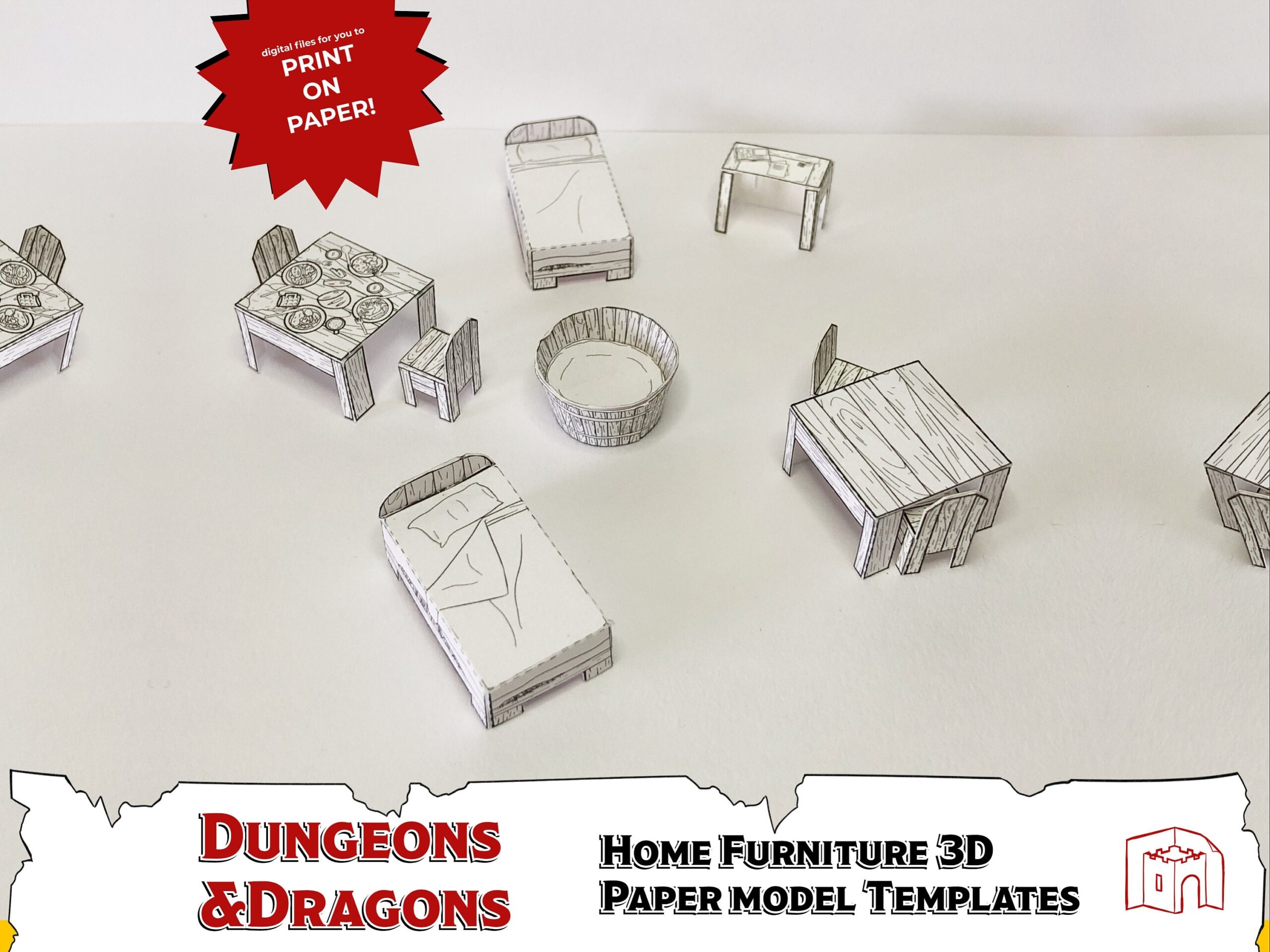 House Furniture 3D Paper Model Templates For Dungeons And Dragons Miniatures And Other Tabletop Role Playing Games Etsy