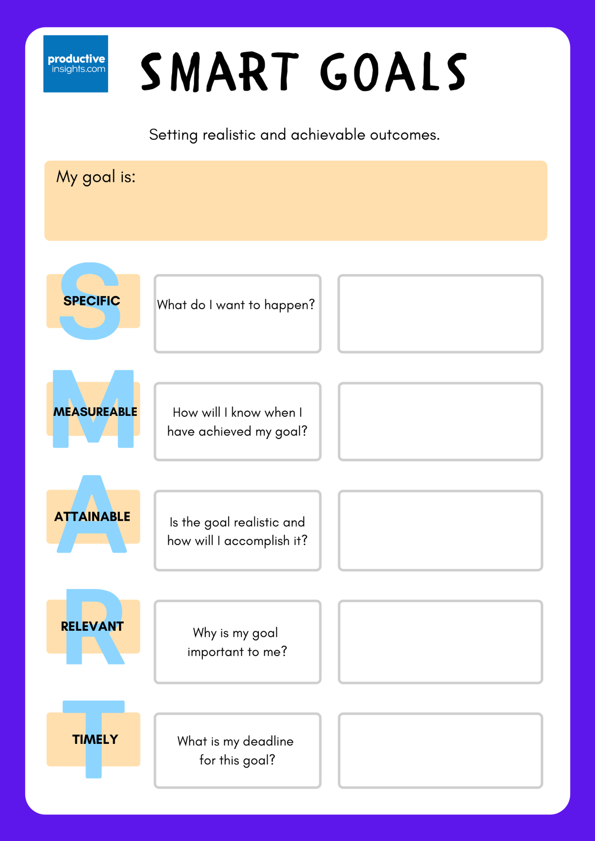 Smart Goals Worksheet Printable