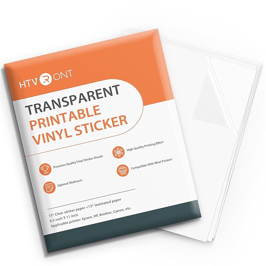 HTVRONT Clear Sticker Paper 30 PCS Contains 15 Sheets Of Printable Sticker Paper And 15 Sheets Of Laminate Paper 8 5 X 11 Transparent Printable Vinyl Sticker Paper For Inkjet Laser Printer Laser