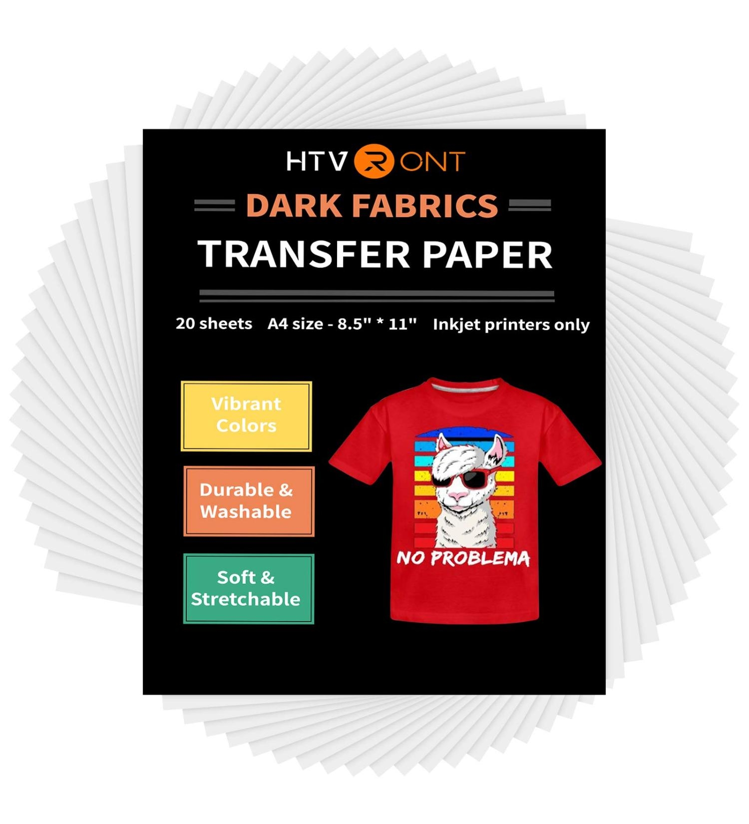 HTVRONT Heat Transfer Paper For T Shirts 20 Sheets Printable Heat Transfer Vinyl For Dark Fabric Vivid Colors Durable Iron On Transfer Paper 8 5 X 11 Buy Now With Express International Delivery GoSupps