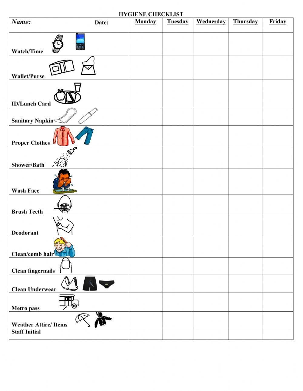 Hygiene Checklist Worksheet Live Worksheets Worksheets Library