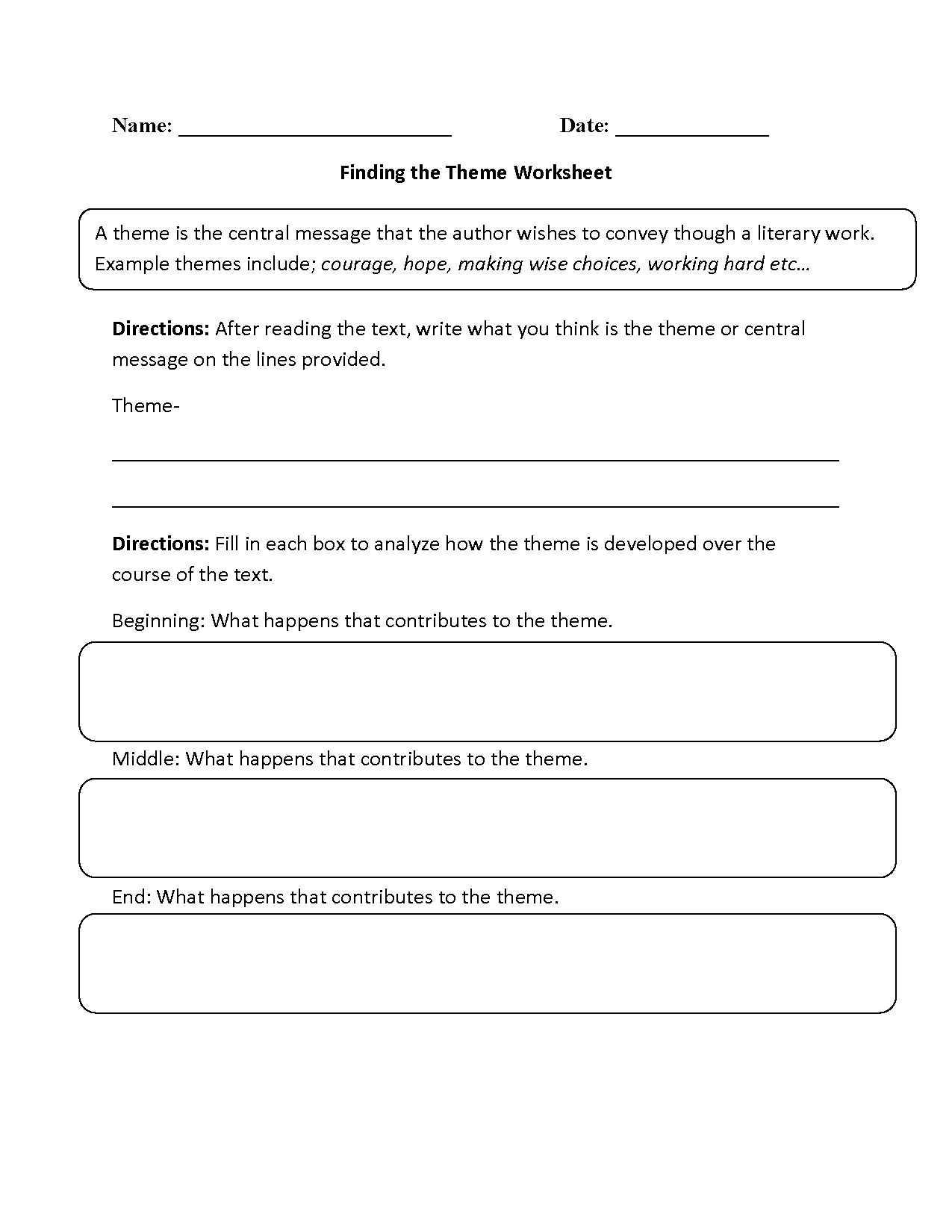 Free Printable Theme Worksheets