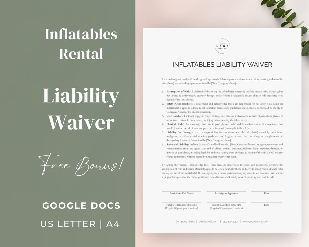 Inflatables Liability Waiver Form Template Editable Printable Bounce House Rental Agreement Waiver Inflatables Rules Google Docs Etsy