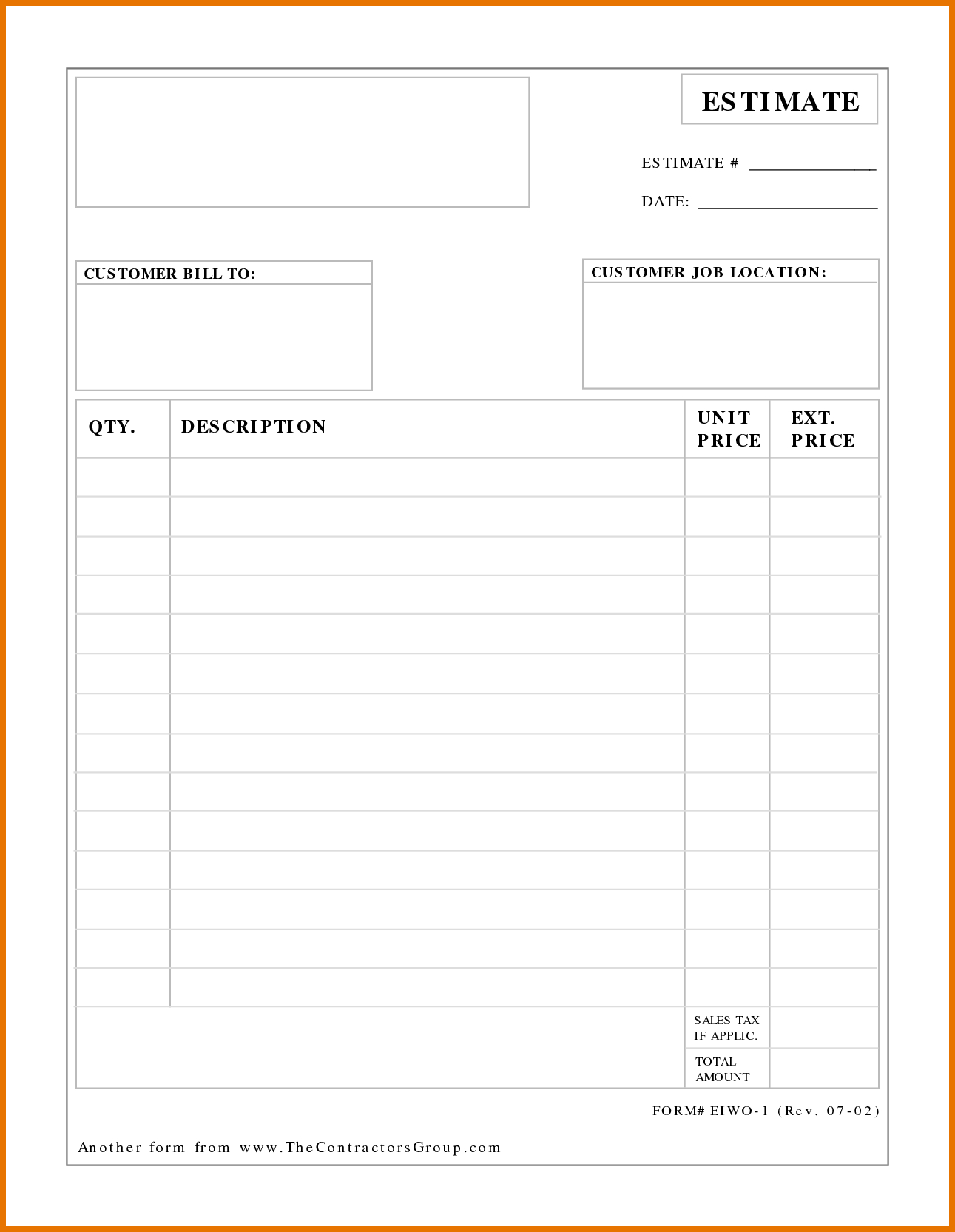 Pdf Free Printable Estimate Forms
