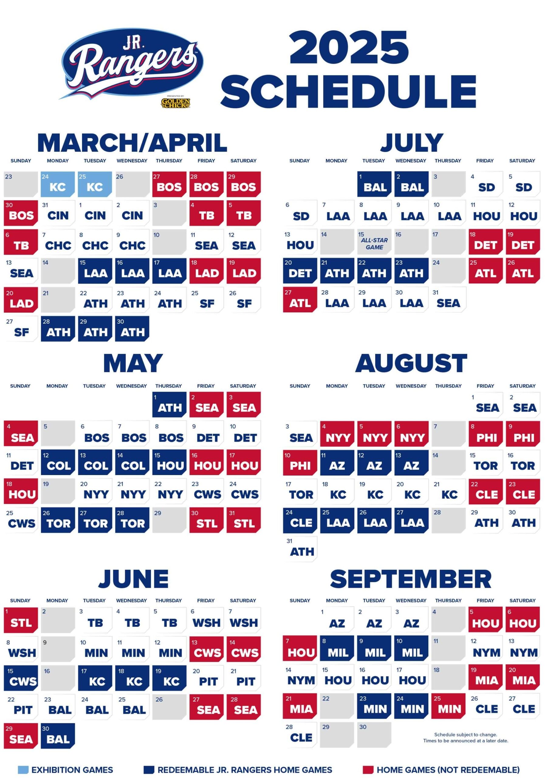 Jr Rangers Schedule Texas Rangers
