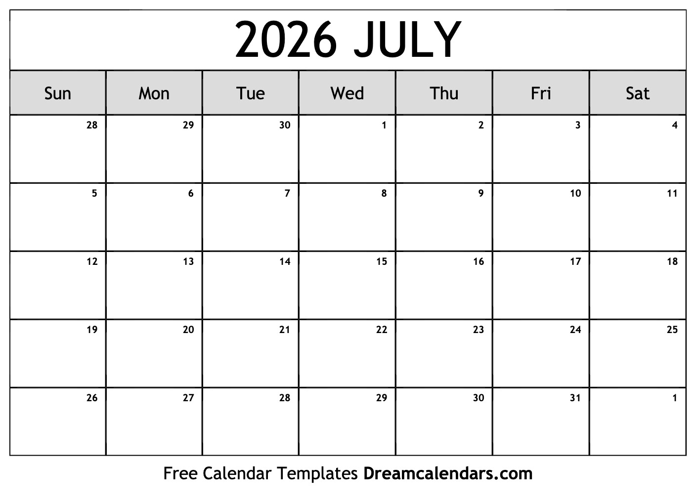 july 2026 calendar free printable with holidays and observances